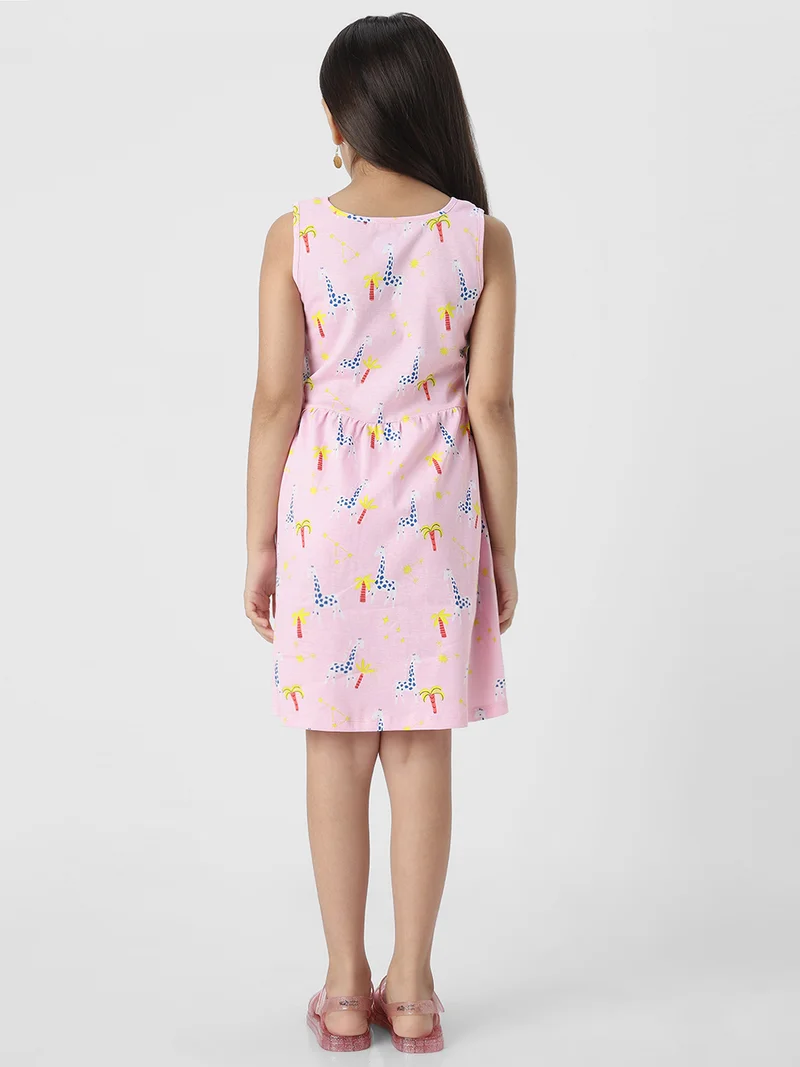 Nautinati  Nautianti Girls' 100% Cotton All-over Palm Tree, Giraffe Print Fit & Flare Dress for Women | Best Price UAE